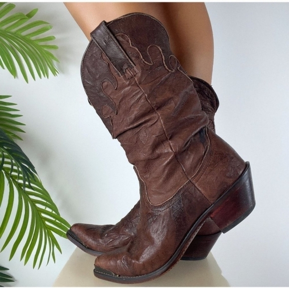 Vintage Durango Brown Western Leather‎ Slouch Cowboy Ranch Boots - Picture 1 of 13